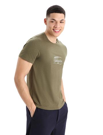 Pánské Tričko Icebreaker Merino Central Classic Krátké Sleeve Caravan Olivy Zelené | CZ 1797MQZA